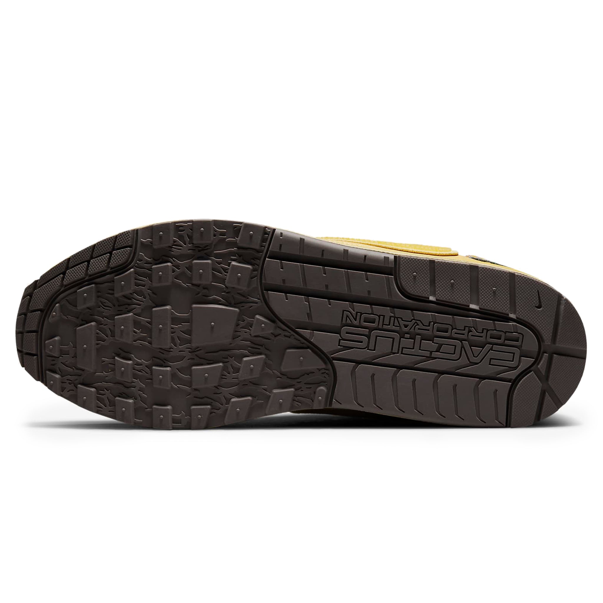 Sole view of Travis Scott x Nike Air Max 1 Saturn Gold DO9392-700